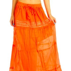 Highness NYC Beach Maxi Skirt Orange Cotton Ruffle Coastalcore Boho One Size